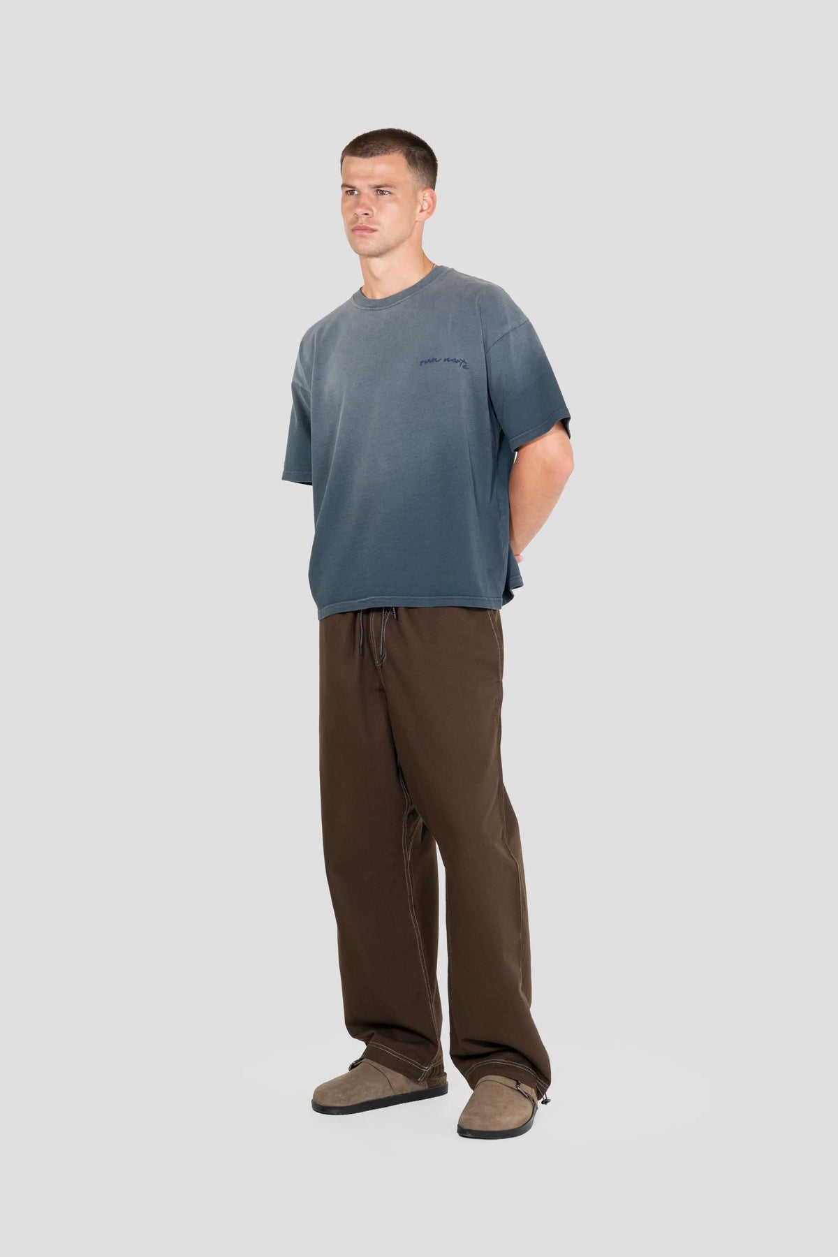 Hand Sprayed Chain Stitch T-Shirt - Blueberry