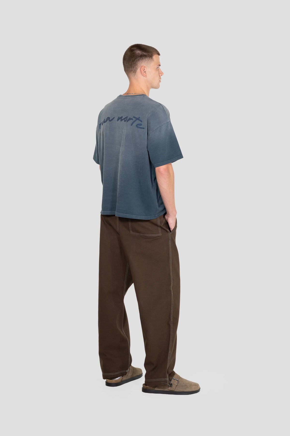 Hand Sprayed Chain Stitch T-Shirt - Blueberry