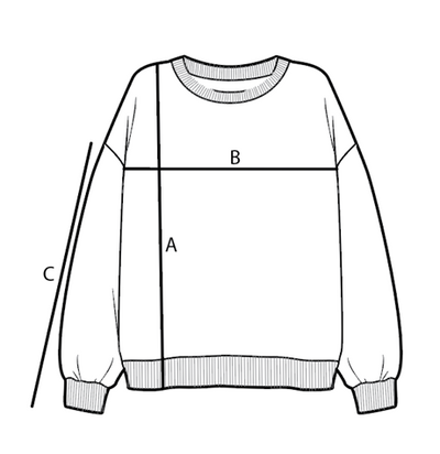 Sweater size chart illustration with labeled dimensions A, B, and C