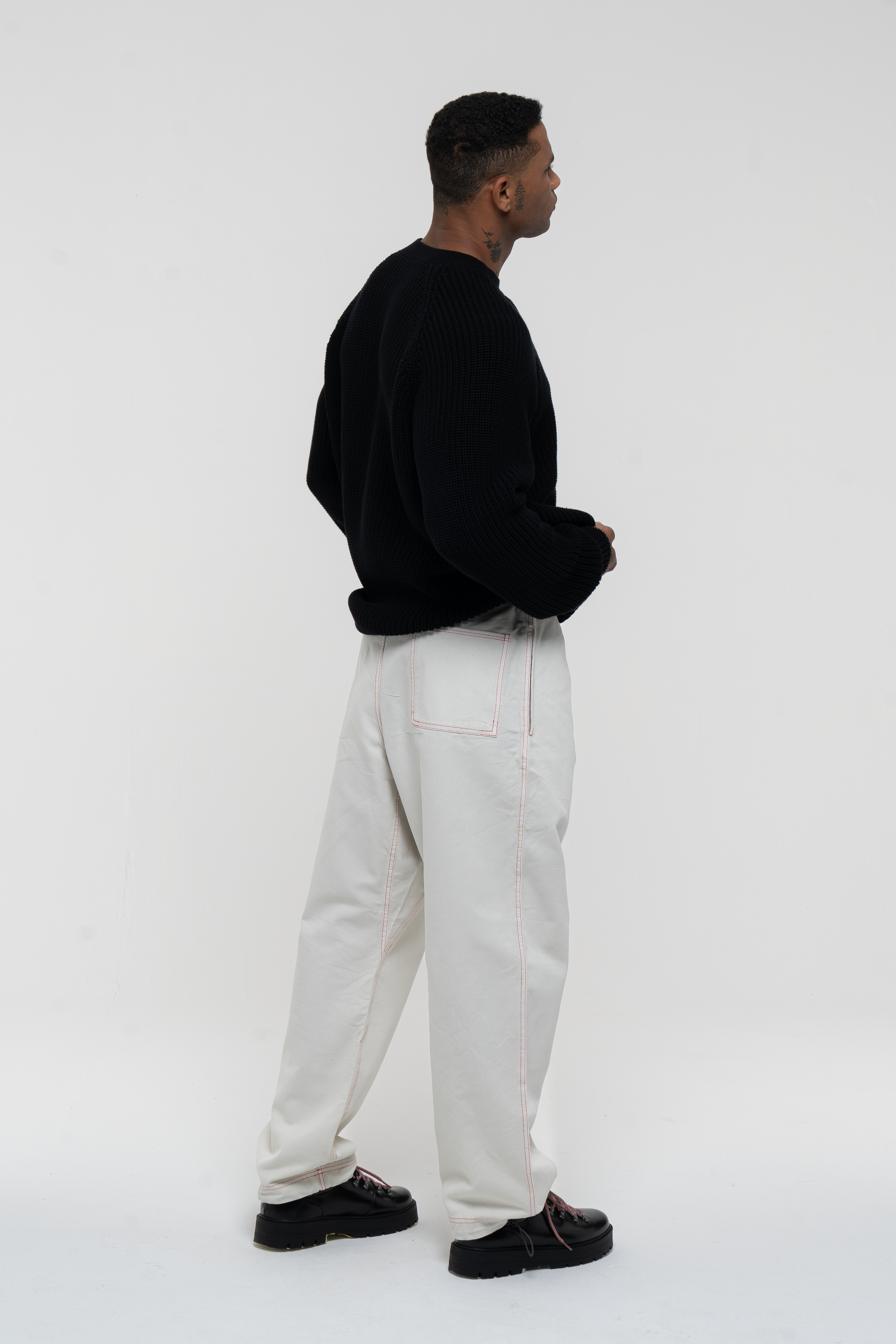 Canvas Cotton Wide Leg Trousers - Ivory
