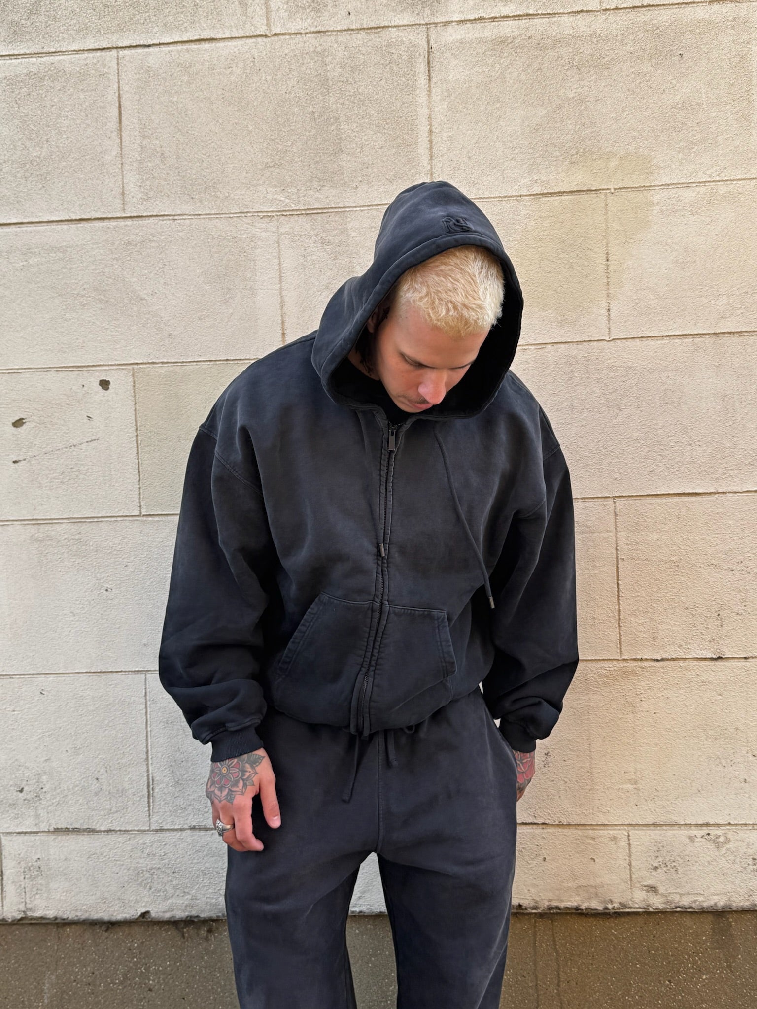 Faded Black Zip Hoodie + Sweatpant Bundle