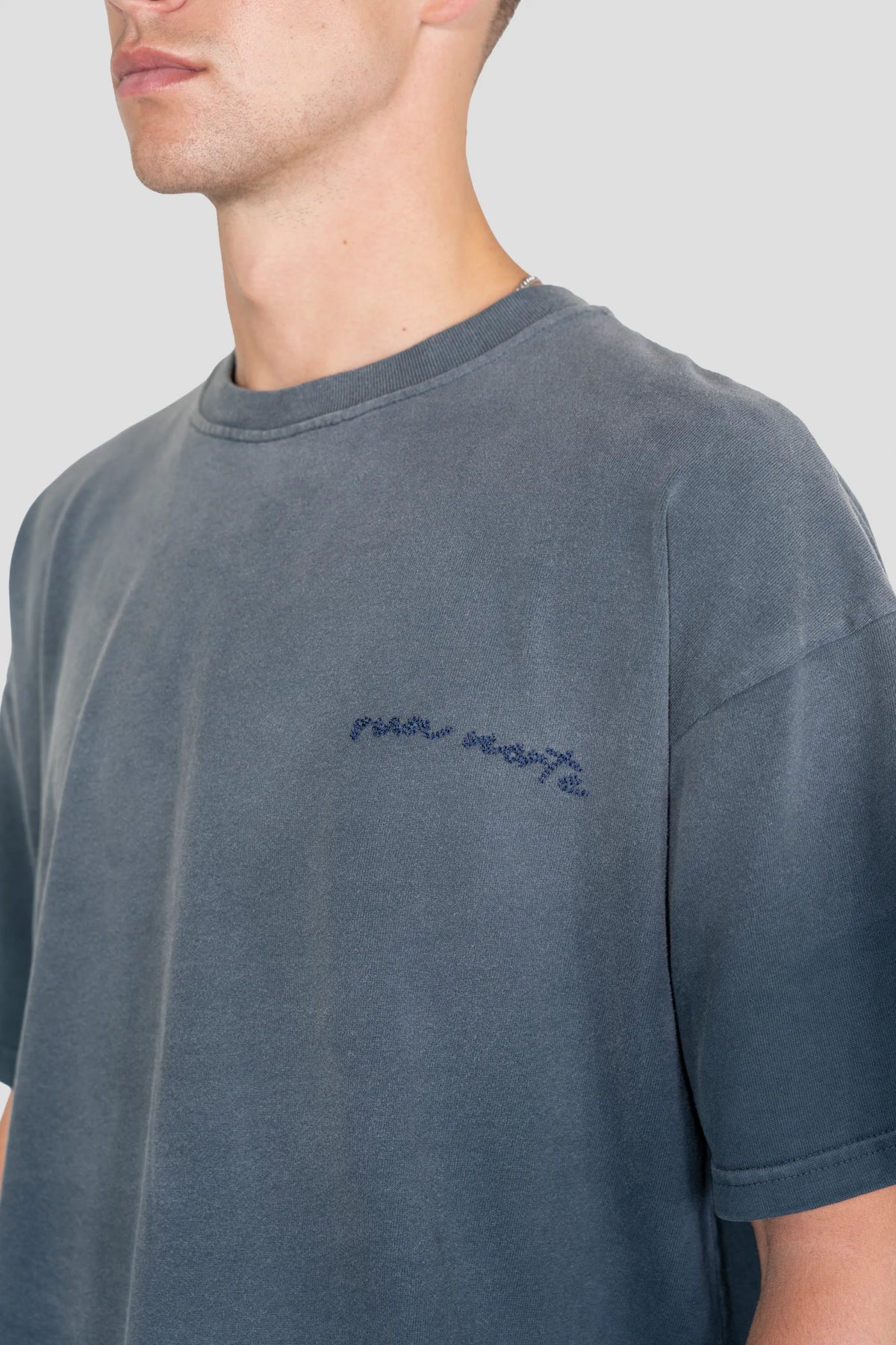 Hand Sprayed Chain Stitch T-Shirt - Blueberry