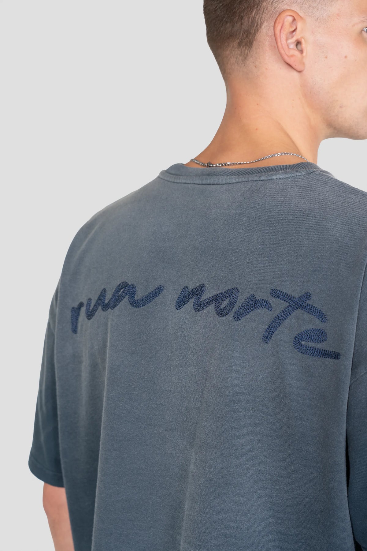Hand Sprayed Chain Stitch T-Shirt - Blueberry