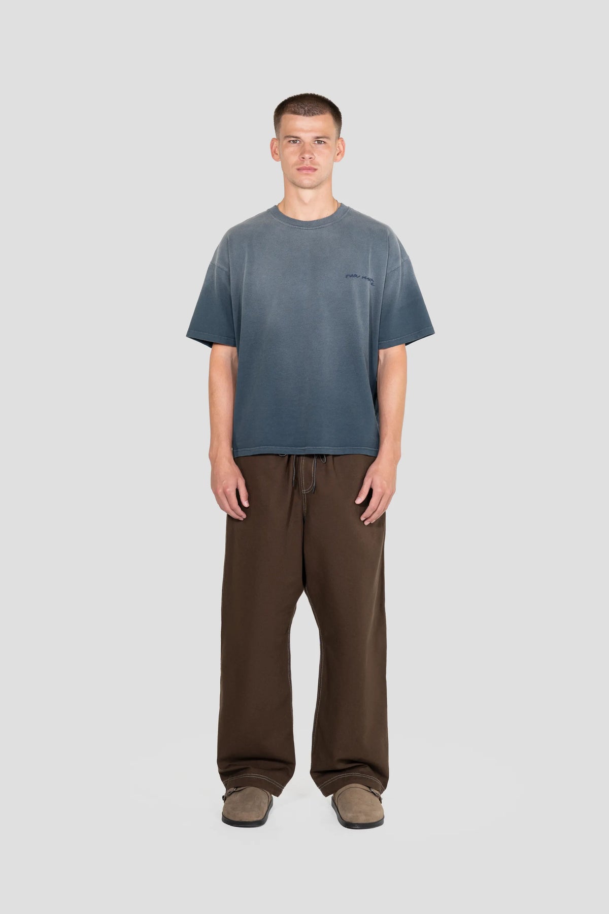 Hand Sprayed Chain Stitch T-Shirt - Blueberry