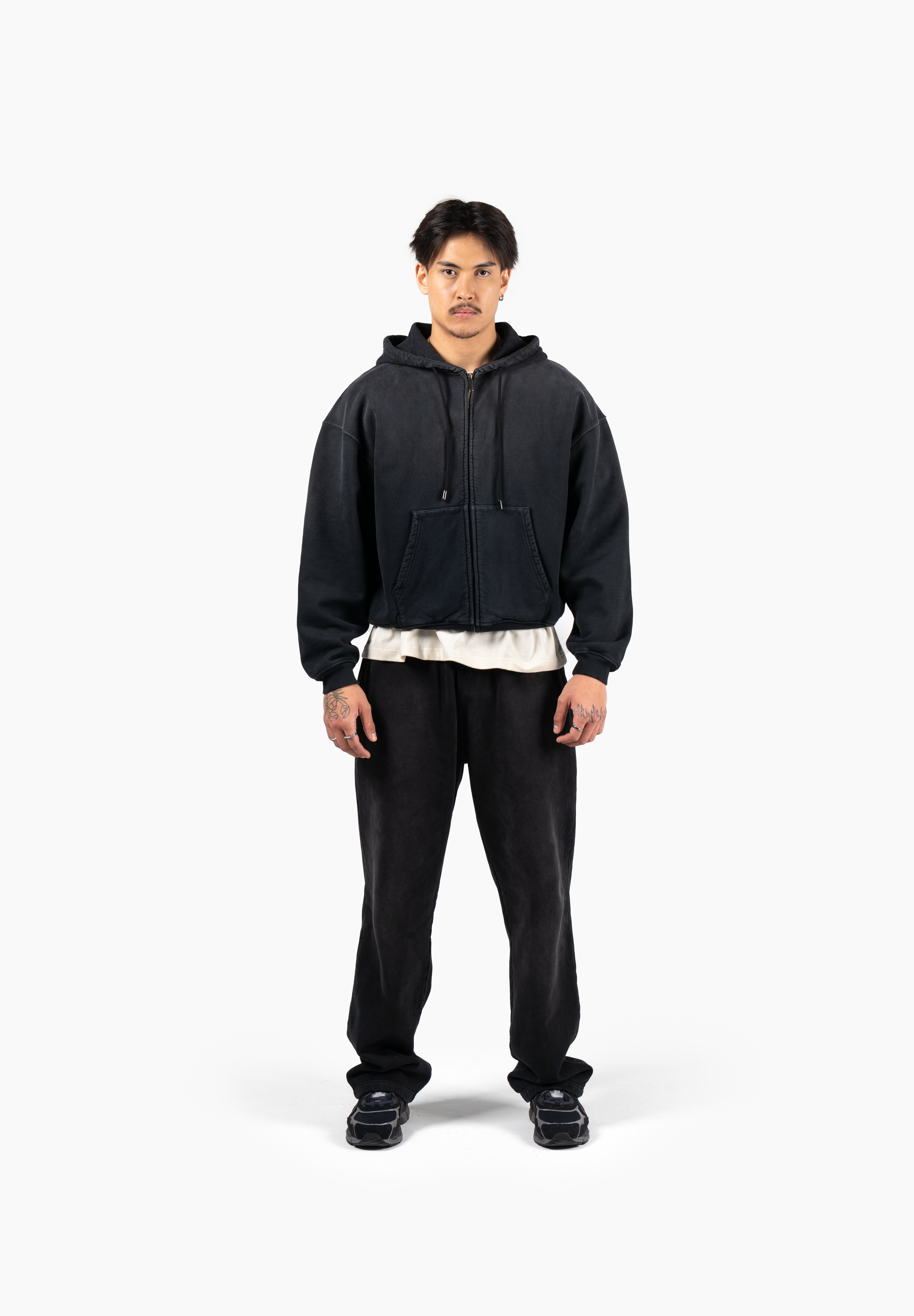 Hand Sprayed Principal Zip Hoodie - Faded Black