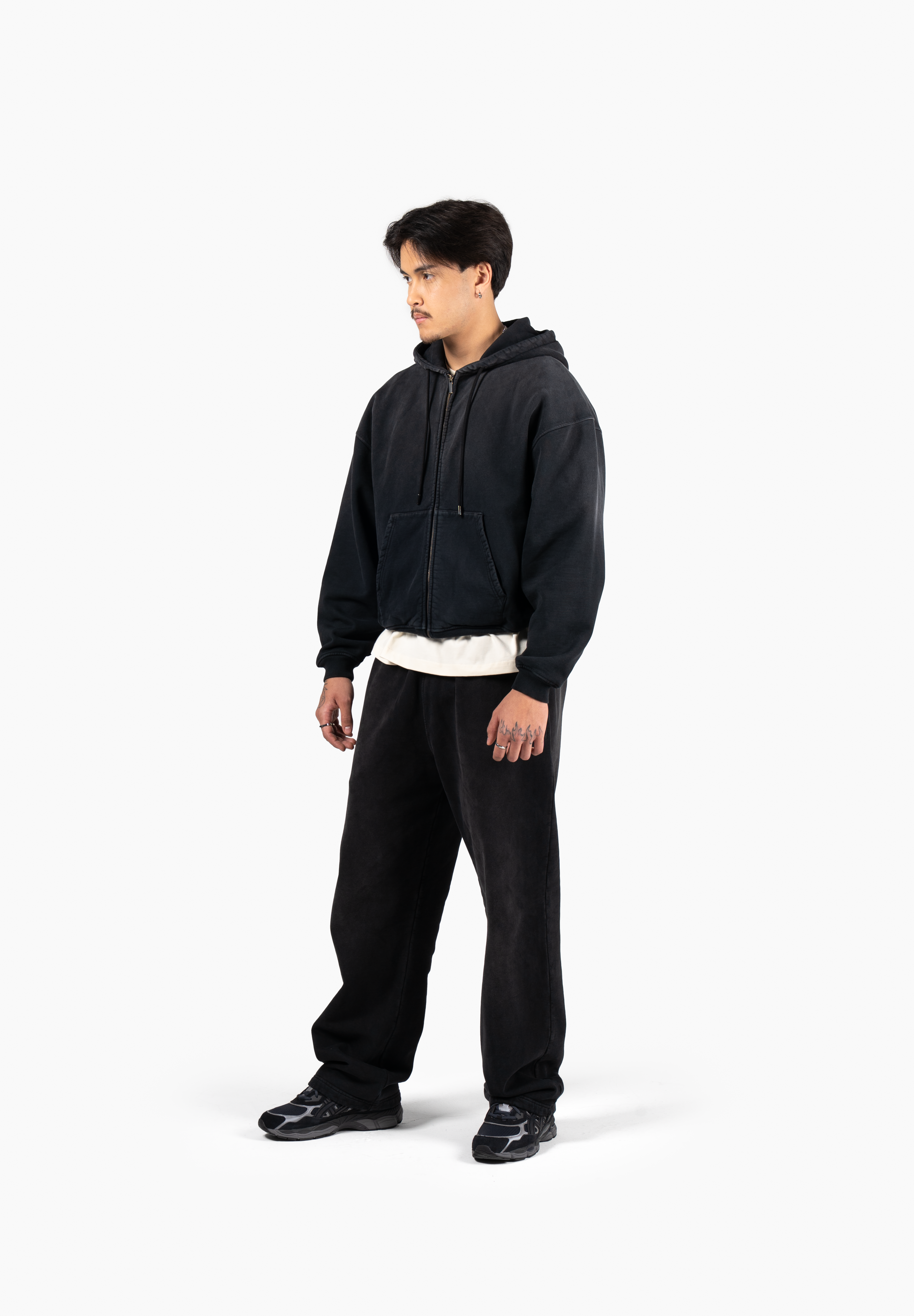 Hand Sprayed Principal Zip Hoodie - Faded Black
