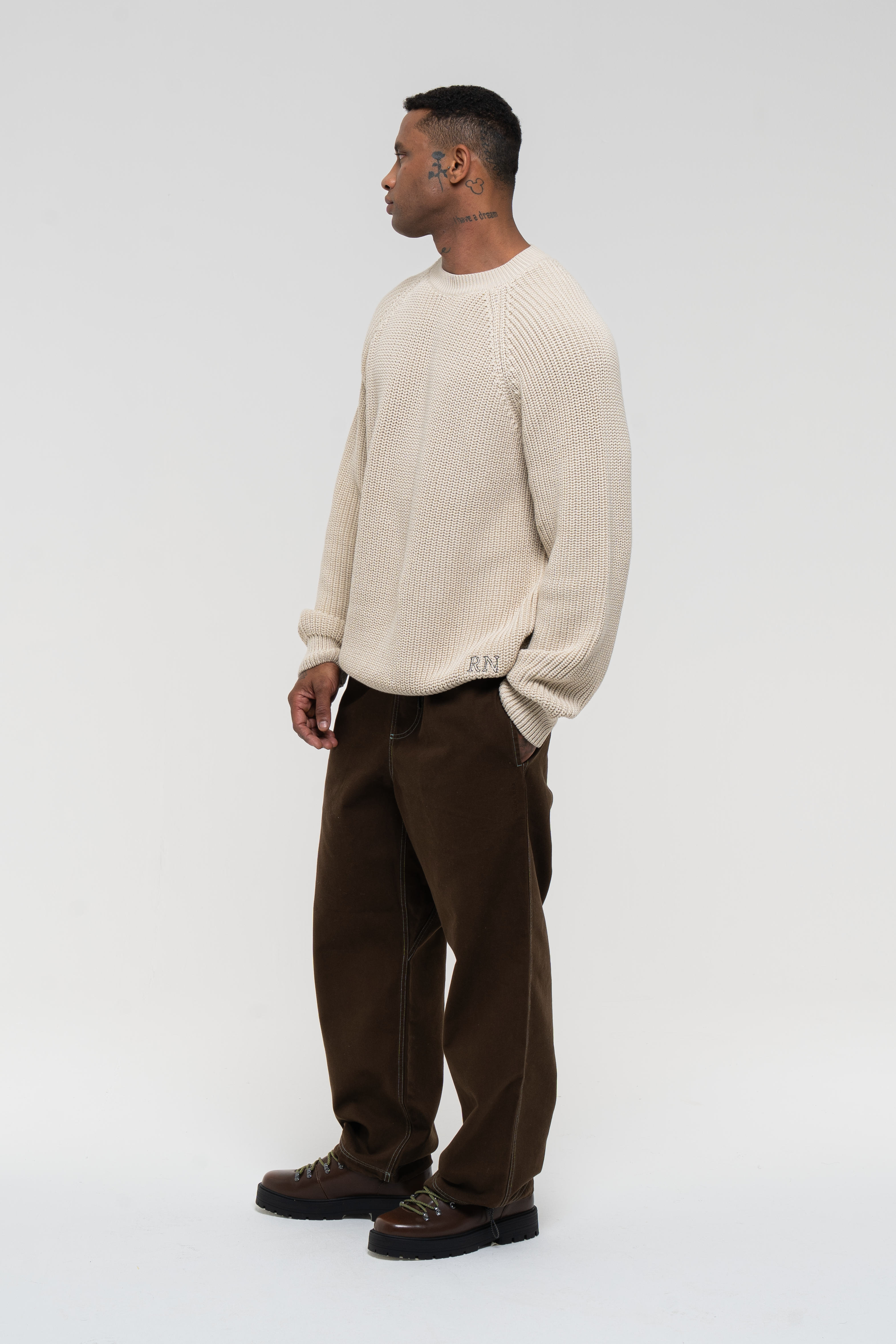 Canvas Cotton Wide Leg Trousers Brown