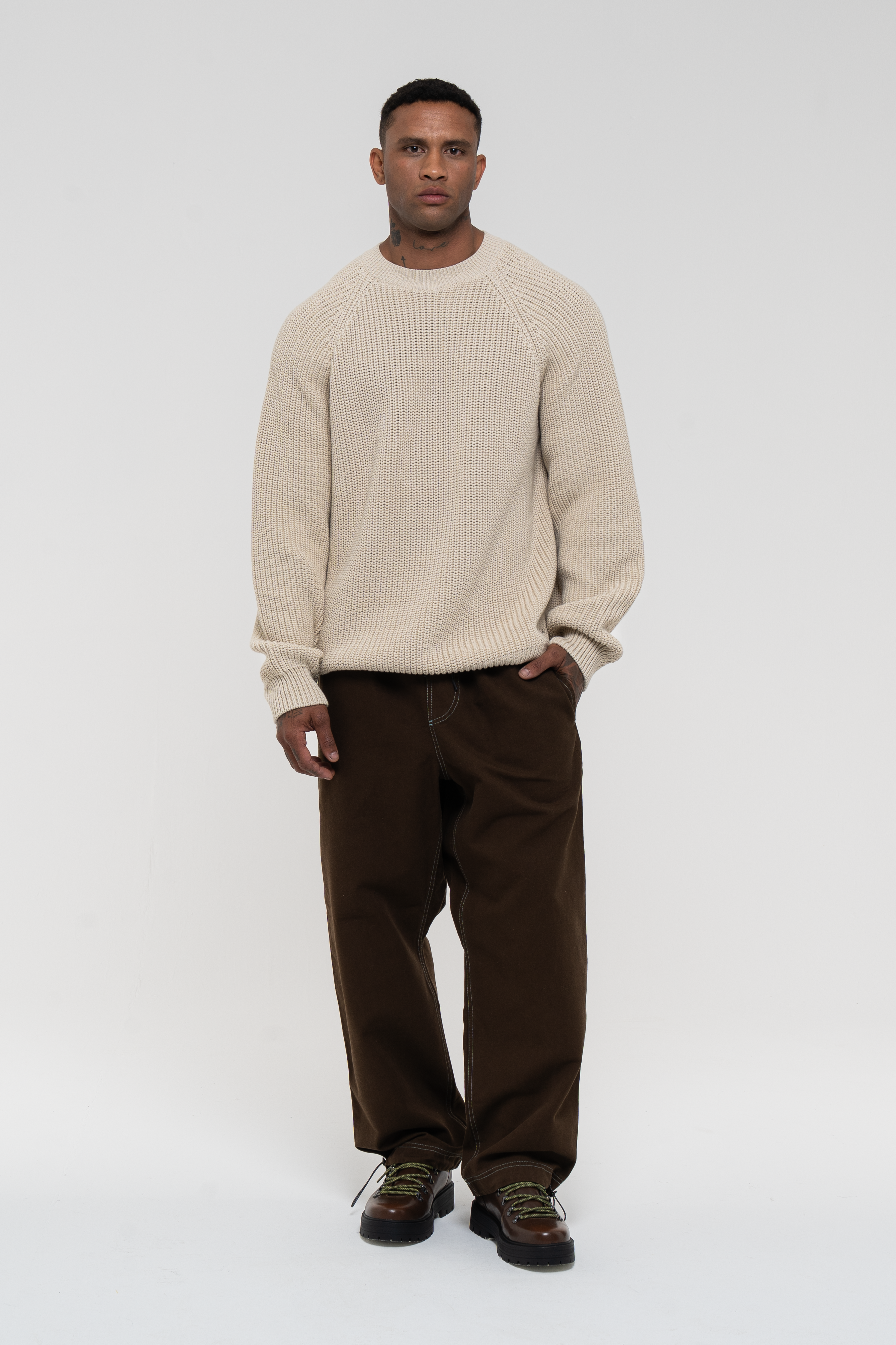 Canvas Cotton Wide Leg Trousers - Ivory