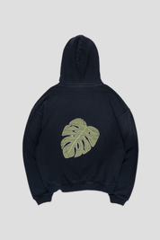 Monstera Hand Sprayed Graphic Hoodie Faded Black