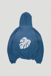 Monstera Hand Sprayed Graphic Hoodie Faded Blue