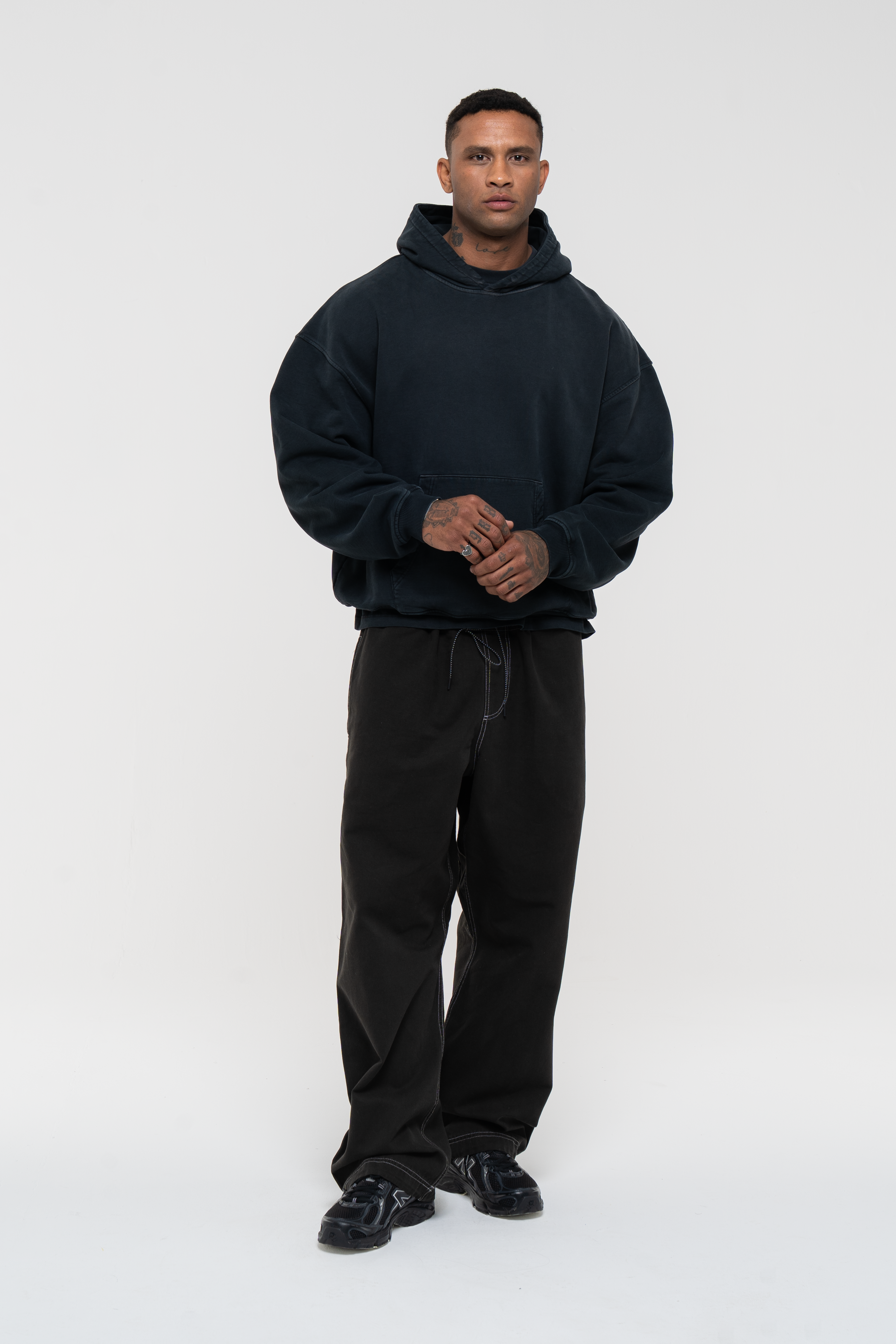 Monstera Hand Sprayed Graphic Hoodie Faded Black