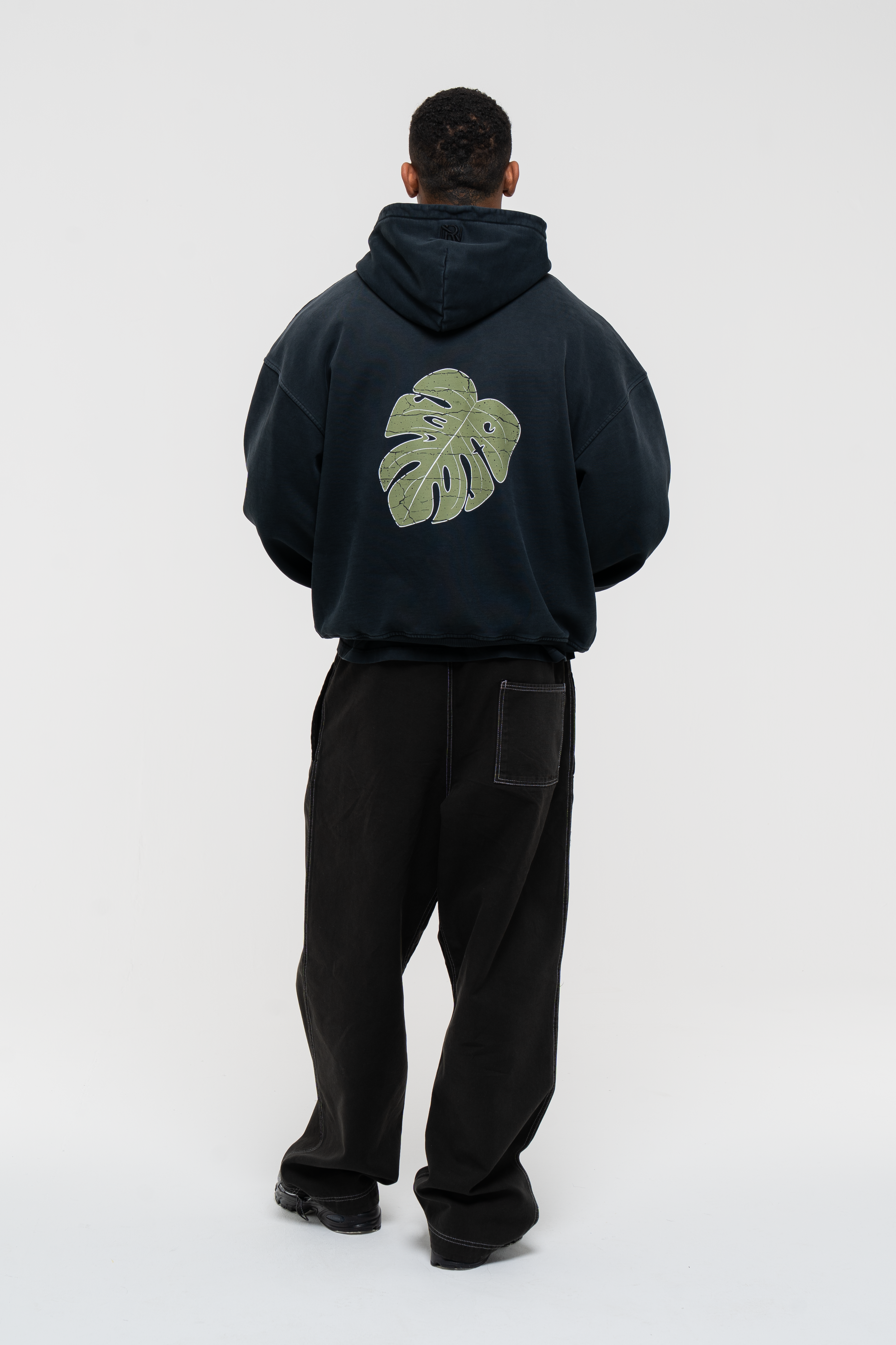 Monstera Hand Sprayed Graphic Hoodie - Faded Black