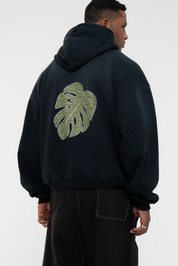 Monstera Hand Sprayed Graphic Hoodie Faded Black
