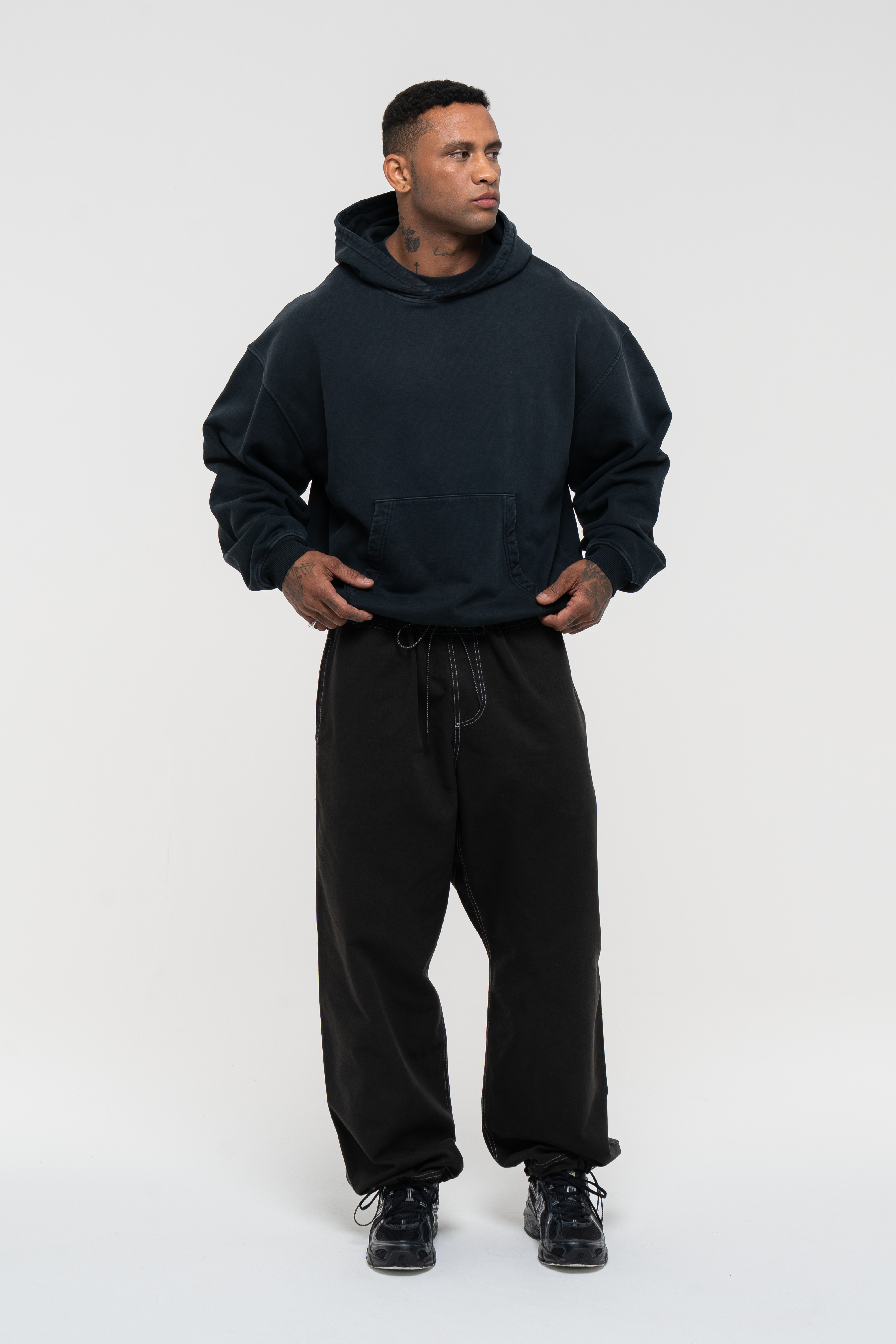 Monstera Hand Sprayed Graphic Hoodie Faded Black