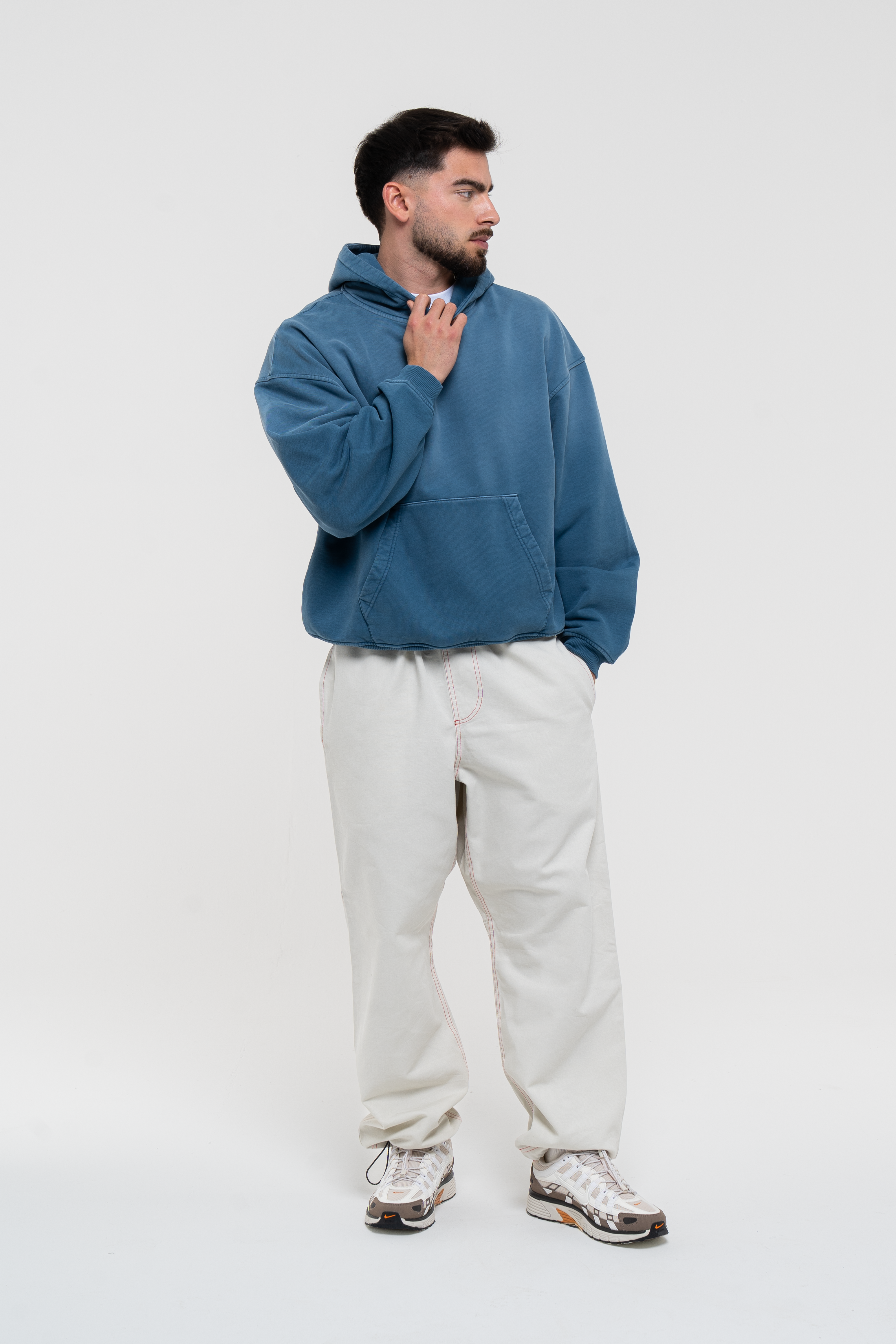 Monstera Hand Sprayed Graphic Hoodie Faded Blue