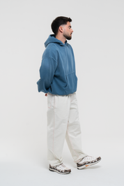 Monstera Hand Sprayed Graphic Hoodie Faded Blue