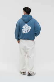 Monstera Hand Sprayed Graphic Hoodie Faded Blue