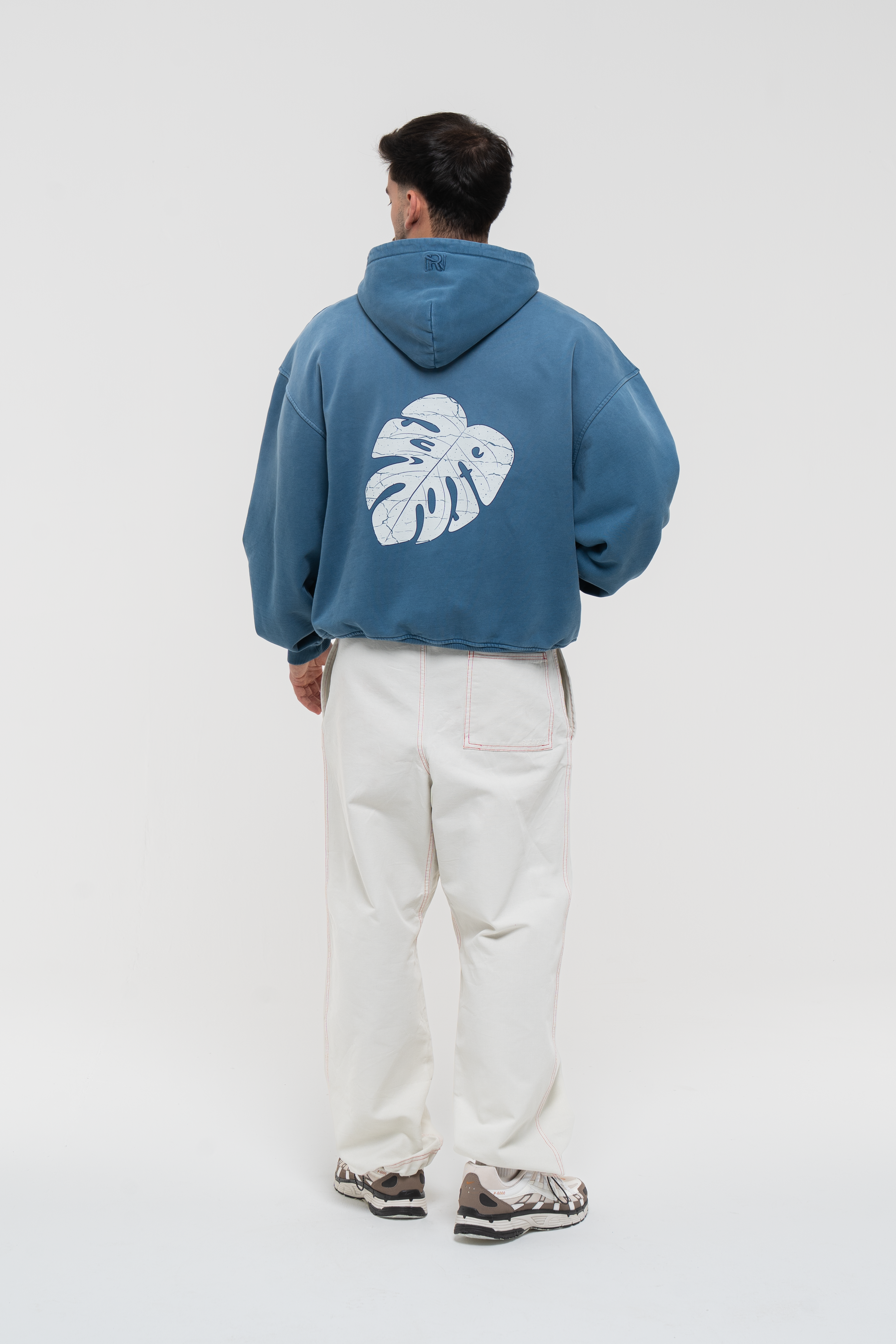 Monstera Hand Sprayed Graphic Hoodie Faded Blue