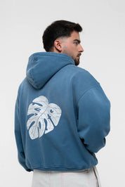 Monstera Hand Sprayed Graphic Hoodie Faded Blue