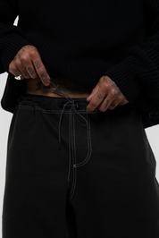 Canvas Cotton Wide Leg Trousers Black