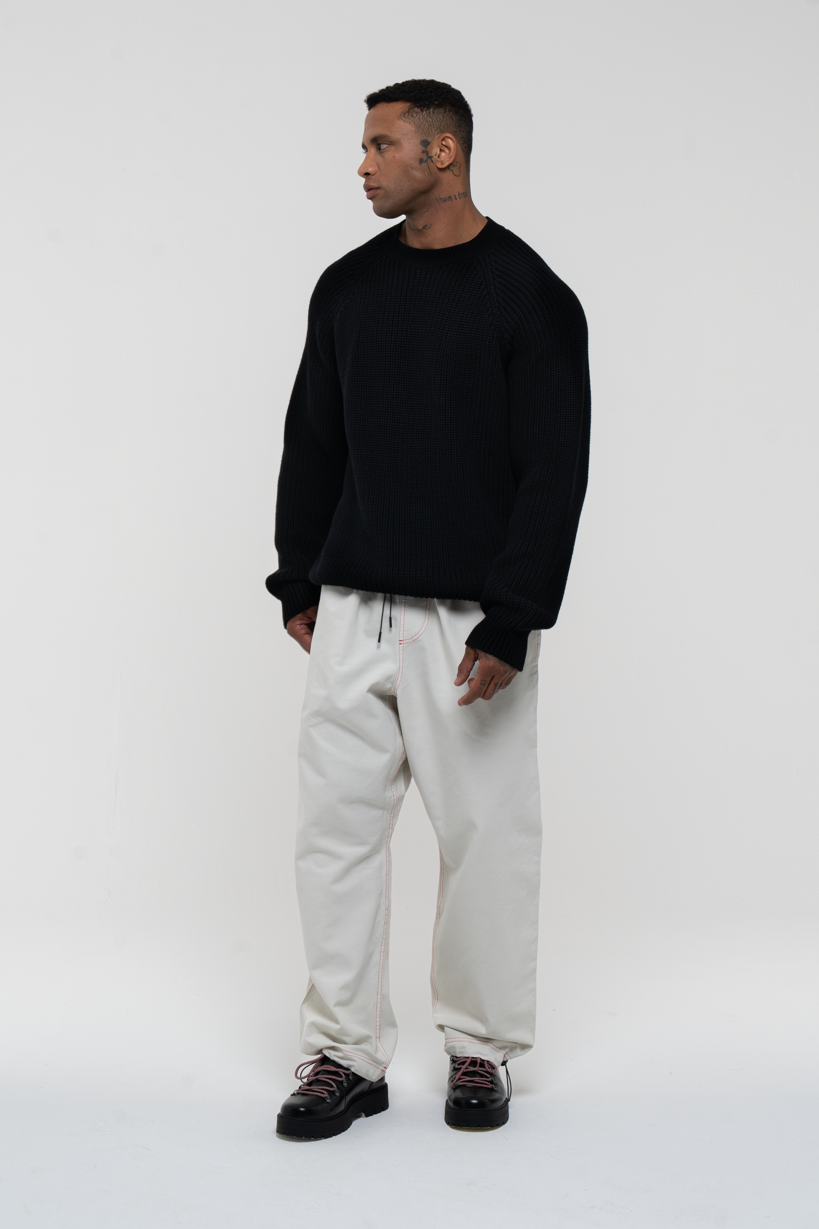 Canvas Cotton Wide Leg Trousers - Ivory