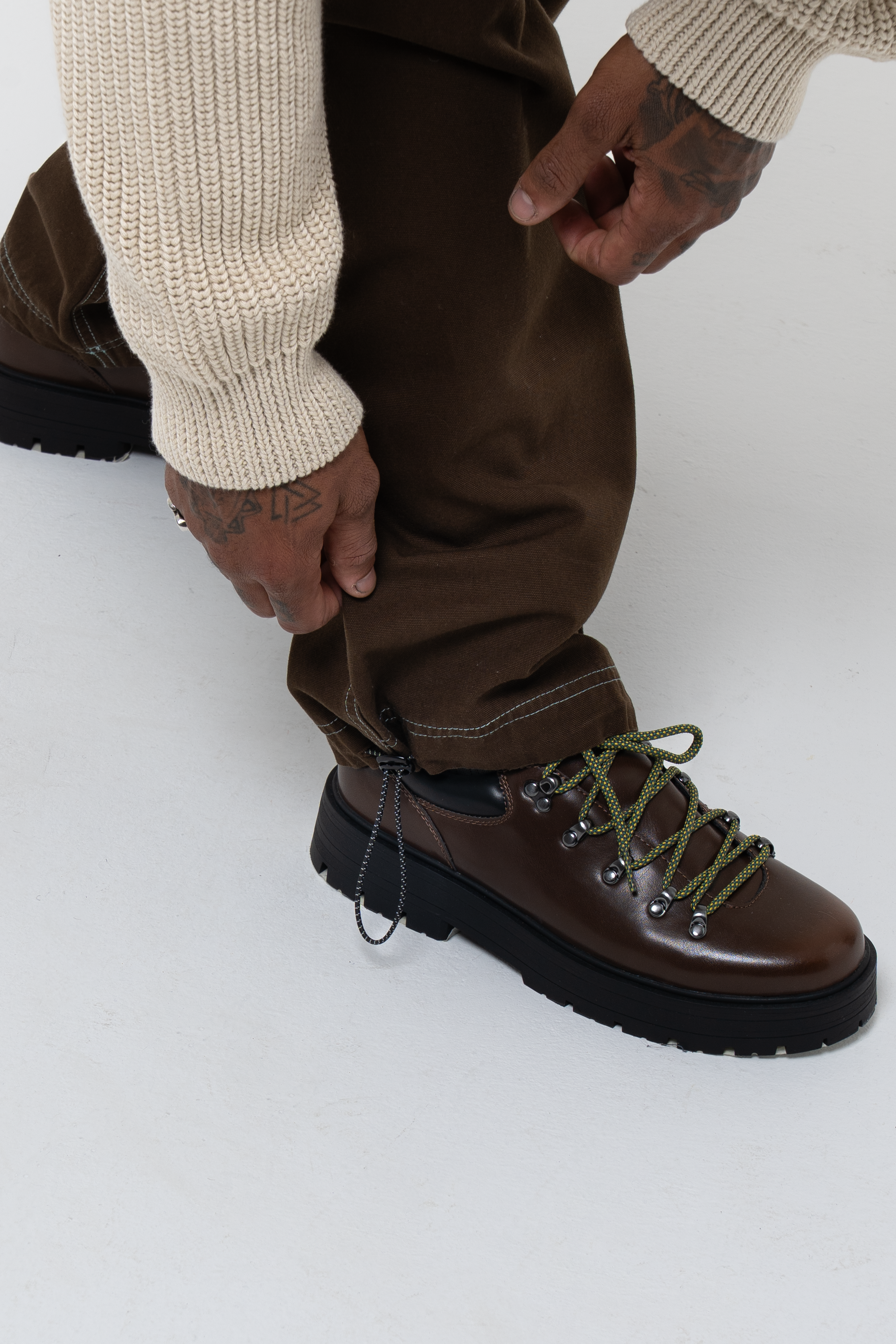 Canvas Cotton Wide Leg Trousers Brown