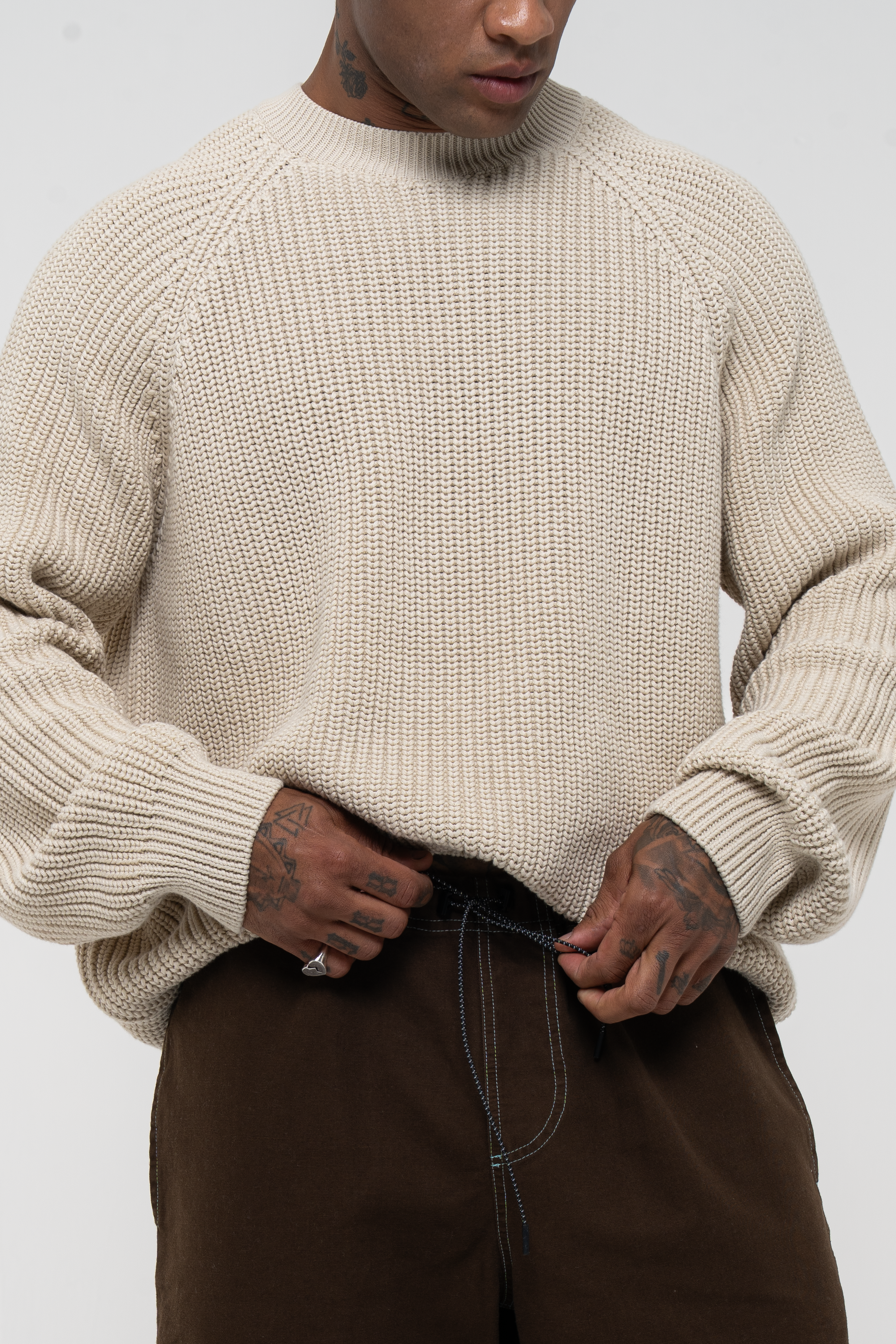 Canvas Cotton Wide Leg Trousers - Ivory