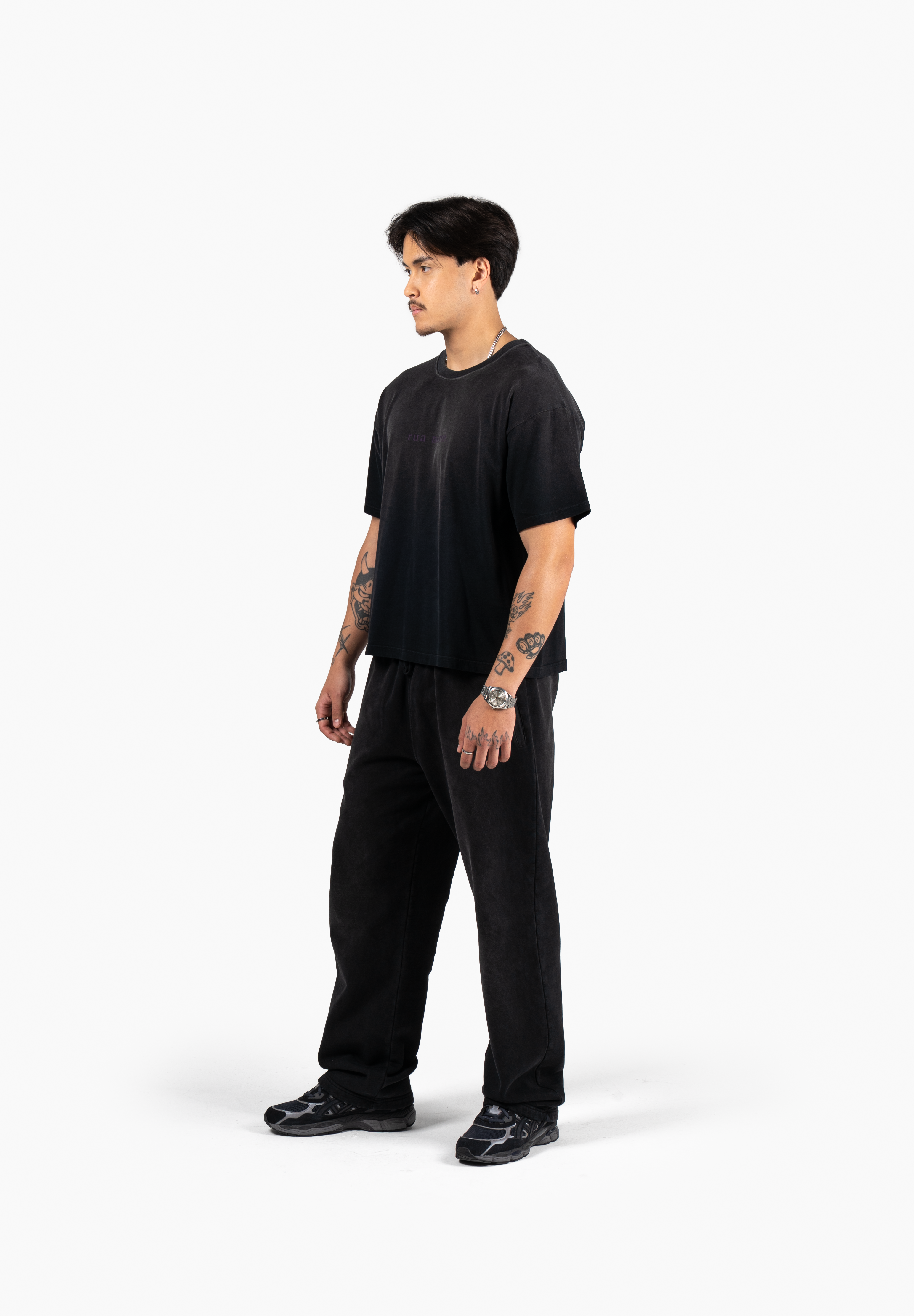 Hand Sprayed Lavender T-Shirt - Faded Black