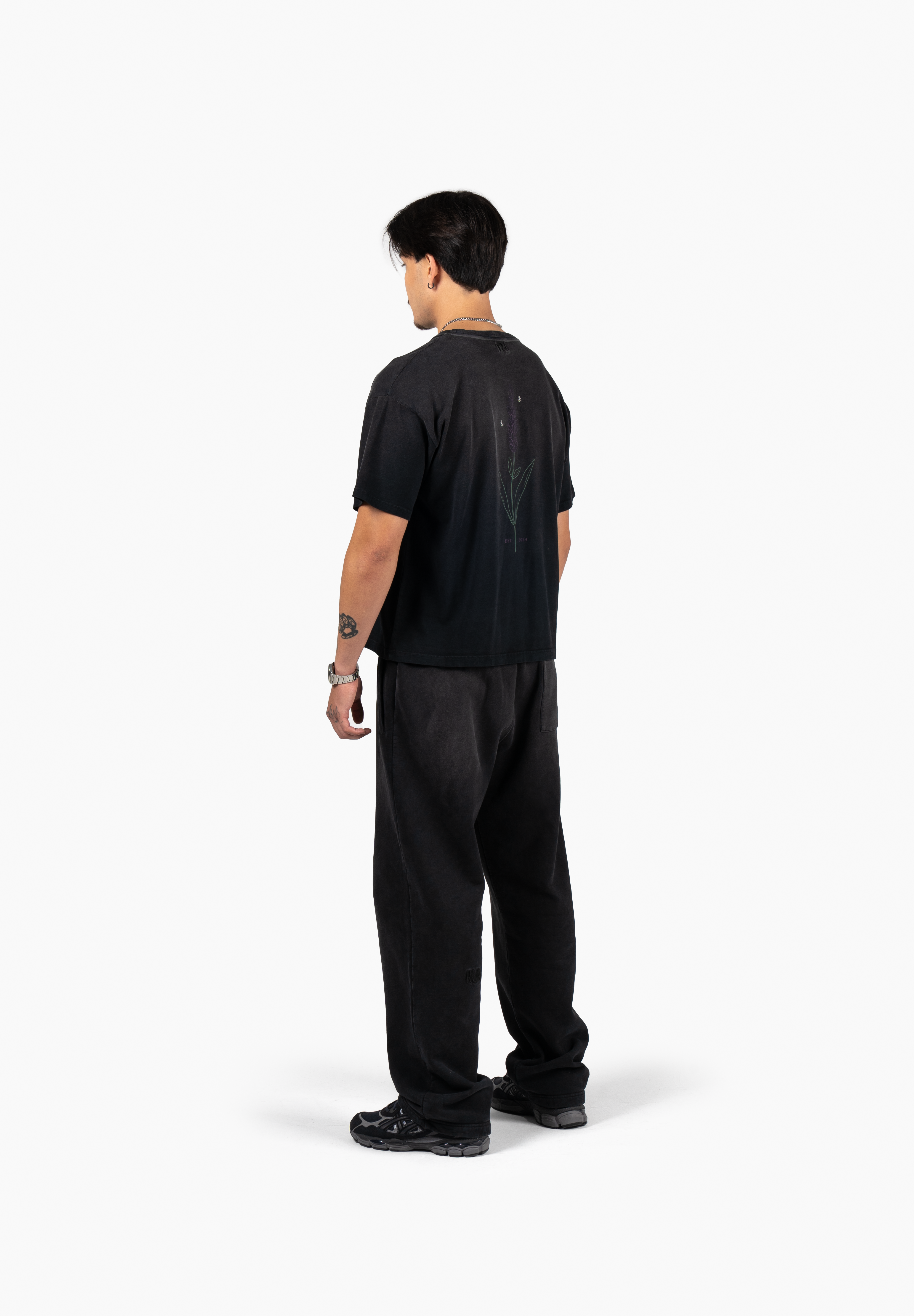 Hand Sprayed Lavender T-Shirt - Faded Black